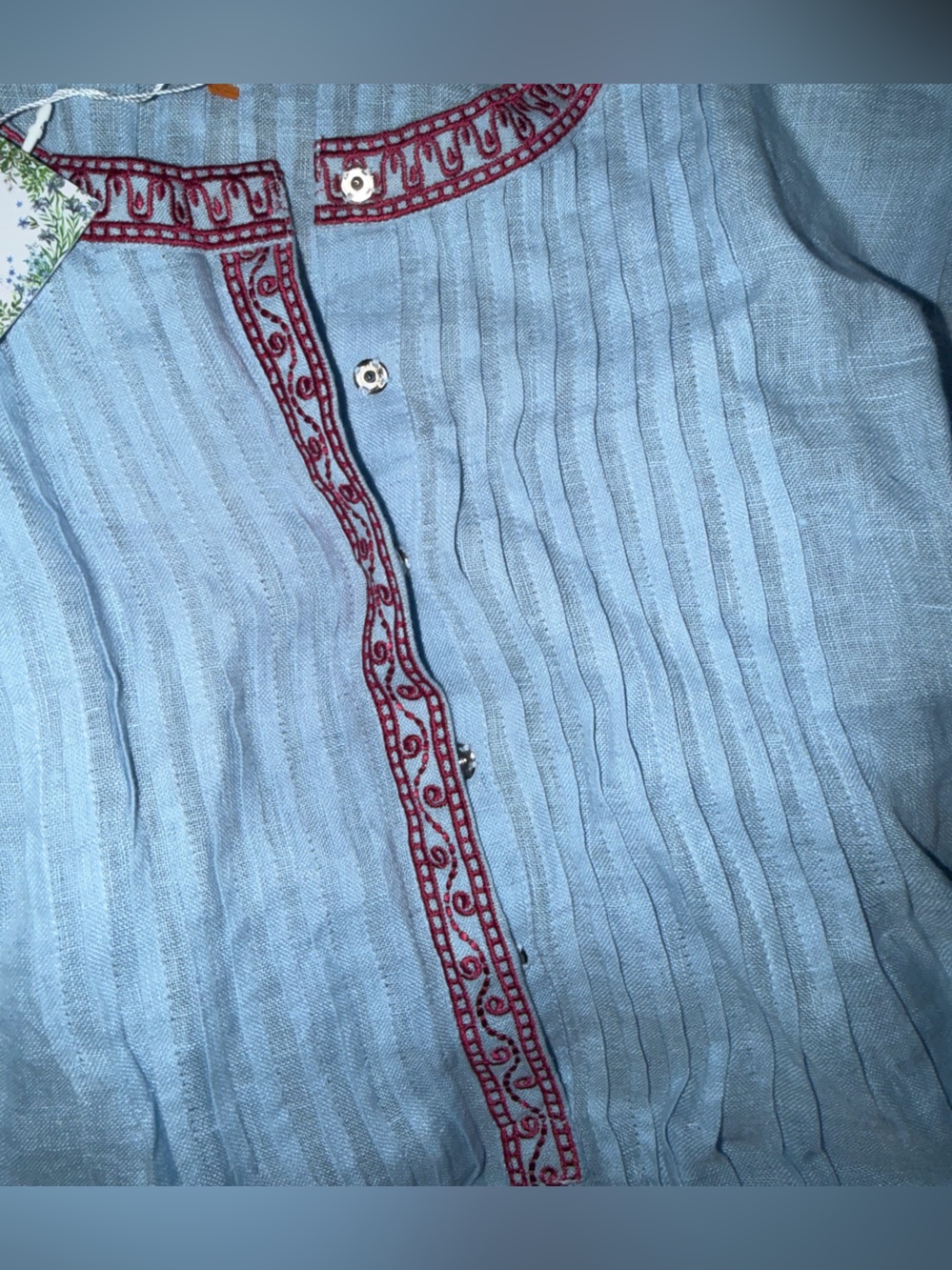 Nwt Asha rare blue embroidered MADAKET PIPER DRESS $550 boho resort linen summer - Picture 7 of 10